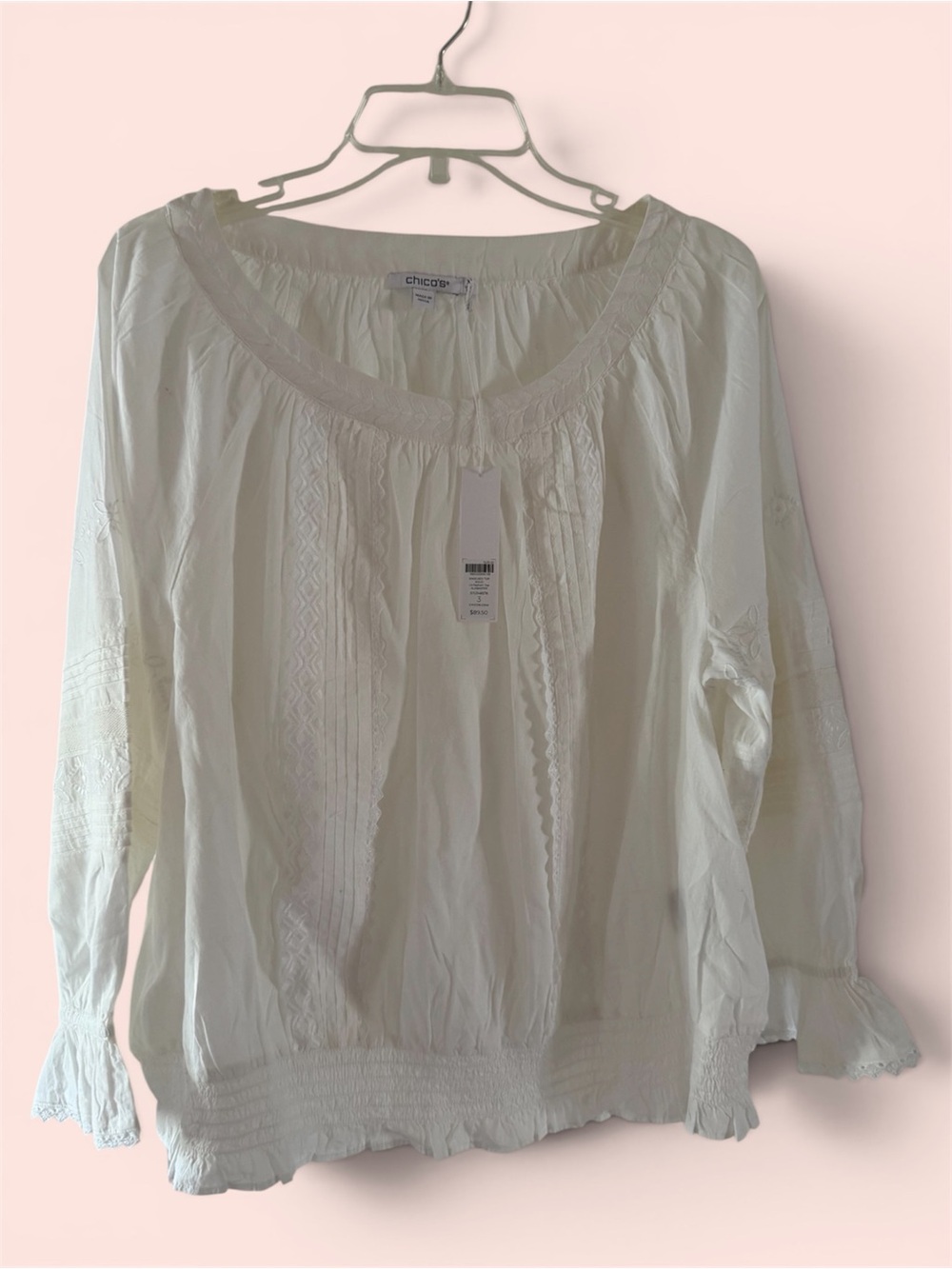 Chico's White Embroidered Peasant Blouse